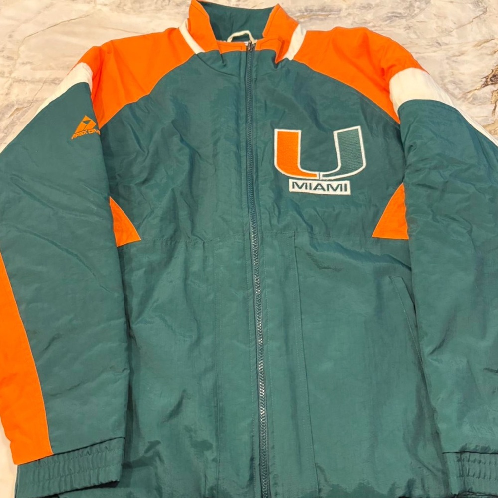 Vintage 80's Miami Hurricanes green and orange puffer jacket
